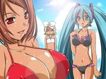  :o bad_id bad_pixiv_id bikini blonde_hair blue_eyes blue_hair breast_envy breasts brown_hair day flat_chest hatsune_miku huge_breasts kagamine_rin large_breasts meiko multiple_girls red_eyes short_hair swimsuit tan triangle_mouth twintails vocaloid wallpaper wet yorushin 