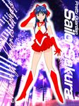  artist_request bishoujo_senshi_sailor_moon black_hair boots bow brown_eyes christmas cosplay full_body gloves hair_bow long_hair miniskirt pose red_bow red_footwear red_gloves red_skirt sailor_senshi_costume sailor_senshi_uniform sakura_taisen shinguuji_sakura skirt solo v white_bow 