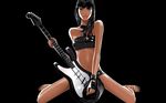  artist_request bandeau black_hair blue_eyes choker copyright_request fingerless_gloves gloves guitar highres instrument kneeling long_hair midriff non-web_source solo strapless tubetop wallpaper 