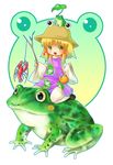  bad_id bad_pixiv_id blonde_hair crustacean eyes frog hat lobster michii_yuuki moriya_suwako ribbon riding short_hair solo thighhighs touhou 