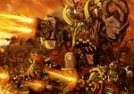  bad_pixiv_id battle battlefield ghazghkull_mag_uruk_thraka gun junka_trukk lieqi_hun meganobz no_humans orc orkz power_klaw shoota smoke waaagh! warhammer_40k weapon 