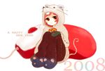  2008 animal_costume animal_ears bad_id bad_pixiv_id brown_eyes chinese_zodiac hood mouse_(computer) mouse_costume mouse_ears mouse_tail mousepad_(object) new_year original pink_hair slippers solo tail tokiwa_osamu year_of_the_rat 
