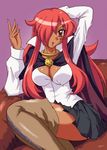  bad_id bad_pixiv_id boots breasts cape cleavage dark_skin kirche_augusta_frederica_von_anhalt_zerbst large_breasts long_hair pentacle purple_background red_eyes red_hair sitting thigh_boots thighhighs very_long_hair x.x zero_no_tsukaima 