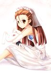  bride brown_eyes brown_hair bunny dress flower idolmaster idolmaster_(classic) idolmaster_live_for_you! kamishiro_mai_(capti-no) long_hair minase_iori sitting solo stuffed_animal stuffed_bunny stuffed_toy wedding_dress 