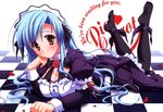 blue_hair blush breasts brown_eyes cleavage large_breasts long_hair maid maid_headdress moromizato_aoi pantyhose petals pia_carrot_(series) pia_carrot_e_youkoso!!_g.p. ryouka_(suzuya) solo 