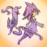  animal_ears costume detached_sleeves espeon forked_tail gen_2_pokemon hitec moemon personification pokemon pokemon_(creature) purple_eyes purple_hair simple_background tail thighhighs 