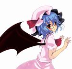  bat_wings bespectacled blue_hair glasses moccy red_eyes remilia_scarlet solo touhou wings 