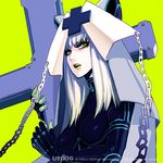  bad_id bad_pixiv_id chain copyright_request cross face gloves green_eyes habit hat makeup silver_hair solo ueda_toraji 