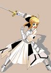  armor armored_dress artoria_pendragon_(all) bad_id bad_pixiv_id blonde_hair dress fate/stay_night fate/unlimited_codes fate_(series) green_eyes natsuzakura_yuuki saber saber_lily solo sword weapon 