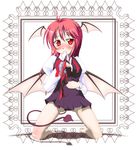  blush demon_tail head_wings koakuma long_hair red_hair ribbon solo tail tosikage touhou wings 