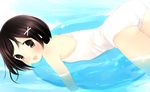  artist_request blush brown_eyes brown_hair character_request copyright_request hair_ornament hairclip one-piece_swimsuit school_swimsuit short_hair solo source_request swimming swimsuit water white_school_swimsuit white_swimsuit 