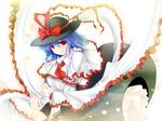  ai_takurou bow frills hat nagae_iku purple_hair red_eyes ribbon shawl short_hair solo touhou wallpaper 