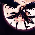 black_wings dress feathers hironox long_hair moon rozen_maiden solo suigintou white_hair wings 