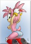 amy_rose boots breasts butt clothed clothing female fur green_eyes half-dressed hedgehog mammal nipples panties pink_fur sega side_boob sonic_(series) sonic_team the_other_half topless underwear 
