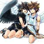  angel armlet black_hair blue_eyes bracer brown_hair bulge dark_pit hpa_(foolish_factory) kid_icarus multiple_boys pit_(kid_icarus) wings 