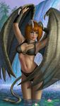 alan_guiterrez alangutierrezart anthro breasts clothed clothing demon demon_wings detailed female flower front hair horn lillypad looking_at_viewer monster_rancher nature navel orange_hair pinup pixie pixie_(monster_rancher) pose seductive skimpy solo spade_tail spread_wings standing succubus water waterfall wings 