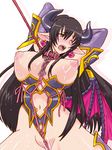  astaroth_(shinrabanshou) astaroth_(shinrabanshou)_(cosplay) bat_wings black_hair blush bra breasts brown_eyes censored collar cosplay cum cum_on_body cum_on_breasts cum_on_upper_body cupless_bra demon_girl demon_horns earrings elbow_gloves genshiken gloves heart heart_earrings horns huge_breasts jewelry leash long_hair mole mole_under_eye mole_under_mouth navel nipples oono_kanako open_mouth pointless_censoring pointy_ears puffy_nipples pussy shibari shinrabanshou solo underwear wince wings zero_hime 