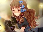  arumaji_(kiss_kill_lila) black_gloves black_gothic_dress_(idolmaster) bow brown_hair choker dress eyebrows gloves hair_bow hair_ornament idolmaster idolmaster_cinderella_girls kamiya_nao long_hair red_eyes solo thick_eyebrows 