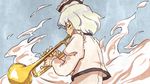 closed_eyes hat instrument merlin_prismriver shibasaki_shouji short_hair solo touhou trumpet upper_body white_hair 