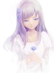  flower hair_flower hair_ornament hands_clasped long_hair original own_hands_together purple_eyes purple_hair riinu_(ir-n) simple_background smile solo white_background 