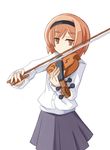  brown_eyes brown_hair gunslinger_girl henrietta_(gunslinger_girl) instrument sai_(bankoru) short_hair simple_background skirt solo violin 