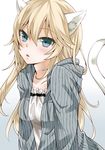  :o animal_ears aqua_eyes blonde_hair cat_ears cat_tail collarbone jukuo long_hair original solo striped tail vertical_stripes 