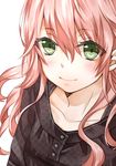  bad_id bad_pixiv_id blush collarbone green_eyes jukuo long_hair original pink_hair simple_background smile solo upper_body white_background 