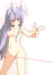  absurdres animal_ears breasts bunny_ears censored extra_ears finger_gun groin highres lavender_hair long_hair medium_breasts navel nipples nude red_eyes reisen_udongein_inaba smile solo tabuchi_(tabuchisanchi) touhou very_long_hair 