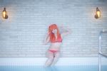  asian barefoot bikini cosplay highres neon_genesis_evangelion orange_hair photo pool soryu_asuka_langley swimsuit tanaka_mana water 