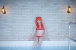  asian barefoot bikini cosplay highres neon_genesis_evangelion orange_hair photo pool soryu_asuka_langley swimsuit tanaka_mana water 