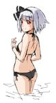  back bikini black_bikini black_hairband breasts butt_crack from_behind hair_ribbon hairband konpaku_youmu pas_(paxiti) pink_eyes ribbon side-tie_bikini silver_hair sketch small_breasts smile solo swimsuit touhou 