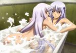  :d absurdres bath bathtub cryska_barchenowa highres inia_sestina itou_katsunobu lavender_hair megami multiple_girls muvluv muvluv_alternative muvluv_total_eclipse nude official_art open_mouth profile scan shared_bathing smile splashing water 