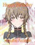  amane_suzuha bad_id bad_pixiv_id blush braid brown_hair character_name happy_birthday jacket shoumaru_(gadget_box) smile solo steins;gate track_jacket twin_braids yellow_eyes 