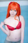  asian bottomless bra cosplay highres neon_genesis_evangelion orange_hair photo pool soryu_asuka_langley tanaka_mana underwear water 