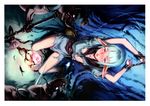  blue_hair breasts chains dendrobium elf highres imminent_rape monster nishieda pointy_ears rape torn_clothes weapon 