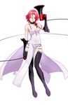  bare_shoulders black_legwear boots cable collar daniel_macgregor dress elbow_gloves gloves harusawa_yoshino megami_ibunroku_devil_survivor megaphone no_bra off_shoulder red_hair short_hair side_slit solo thigh_boots thighhighs yellow_eyes 