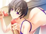  1girl bra censored earrings game_cg gangbang grey_hair group_sex handjob hitotsuma_yukino_to:_tsuma_ga_onna_ni_kawaru_toki jewelry maika mole nanase_raika panties penis purple_eyes short_hair threesome underwear 