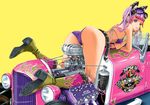 animal_ears bikini boots car cat cat_ears cat_tail checkered checkered_flag crown engine flag flame_print goggles ground_vehicle katouken_(ktn-works) long_hair motor_vehicle multicolored_hair on_vehicle original pink_hair purple_eyes red_hair solo spark_plug straddling swimsuit tail twintails two-tone_hair 