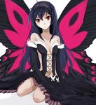  accel_world bare_shoulders black_hair butterfly_wings elbow_gloves gloves highres jyairo kuroyukihime long_hair red_eyes solo wings 