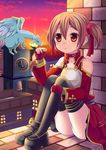  bare_shoulders brown_eyes brown_hair dragon fingerless_gloves gloves md5_mismatch pina_(sao) short_twintails silica sword_art_online thighhighs tsukino_neru twintails 