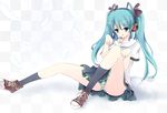  aqua_eyes aqua_hair hatsune_miku long_hair nunua panties paw_pose solo striped striped_panties underwear vocaloid 