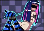  1girl arms_behind_back ass ball_gag bdsm blindfold bondage collar female gag gagged helpless hogtie long_hair nude panty_&amp;_stocking_with_garterbelt prisoner restrain solo stocking_(psg) strangulation striped striped_legwear thighhighs two-tone_hair very_long_hair 