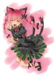  :d animal_ears blush bow braid cat_ears cat_tail dress extra_ears fang full_body hair_bow kaenbyou_rin katahira_masashi leg_ribbon long_hair mary_janes multiple_tails no_socks open_mouth paw_pose pointy_ears red_hair ribbon shoes sketch smile solo tail touhou twin_braids twintails 