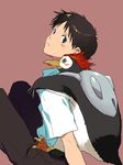  animal bad_id bad_pixiv_id bird blue_eyes blush_stickers brown_hair hosaka_dx ikari_shinji male_focus neon_genesis_evangelion penguin penpen sitting 