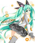  aqua_eyes aqua_hair character_name copyright_name green_eyes green_hair hatsune_miku long_hair looking_at_viewer odds_&amp;_ends_(vocaloid) open_mouth project_diva_(series) project_diva_f reina_(black_spider) skirt smile solo thighhighs twintails very_long_hair vocaloid zettai_ryouiki 