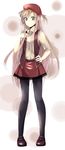  aki_(neyuki41028) alternate_costume asuna_(sao) beret brown_eyes brown_hair casual colorized fashion full_body hand_on_hip hand_on_own_chest hat highres hsuante long_hair looking_at_viewer pantyhose skirt smile solo sword_art_online 