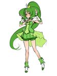  ankle_boots bike_shorts blush boots breasts choker covered_nipples cure_march full_body green green_choker green_eyes green_hair green_shorts green_skirt hair_tousle hands_in_hair head_wings highres long_hair looking_at_viewer midorikawa_nao miniskirt precure shindou_l shorts shorts_under_skirt simple_background sketch skirt small_breasts smile_precure! solo standing tri_tails very_long_hair white_background 