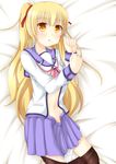  angel_beats! anri-agnes blonde_hair brown_eyes dakimakura highres long_hair lying navel on_side open_clothes open_shirt panties panty_pull pantyhose pantyhose_pull school_uniform serafuku shinda_sekai_sensen_uniform shirt solo twintails underwear yusa_(angel_beats!) 