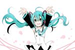  arms_up bad_id bad_pixiv_id blush detached_sleeves green_eyes green_hair hatsune_miku long_hair open_mouth shiroi_hakuto smile solo vocaloid 