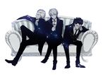  ahoge archer arthur_pendragon_(fate) couch cravat cup drinking_glass fate/prototype fate/stay_night fate/zero fate_(series) formal green_eyes kino707 lancer_(fate/zero) male_focus mole mole_under_eye monochrome multiple_boys spot_color suit wine_glass 